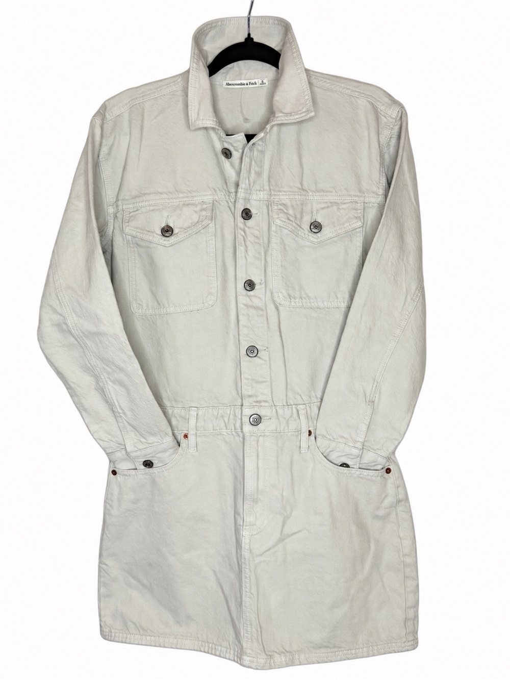 Abercrombie & Fitch Denim Utility Mini Dress Light Gray Long Sleeve Small NWOT